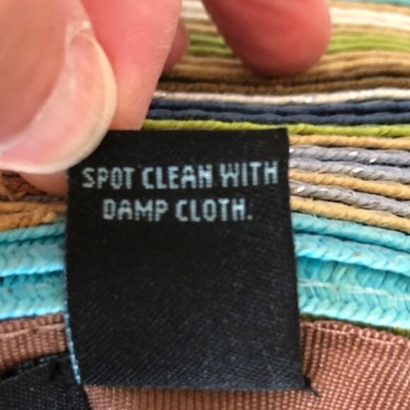 CYNTHIA ROWLEY Striped Straw Floppy Sun Hat Blue Brown Green One Size - Picture 7 of 16